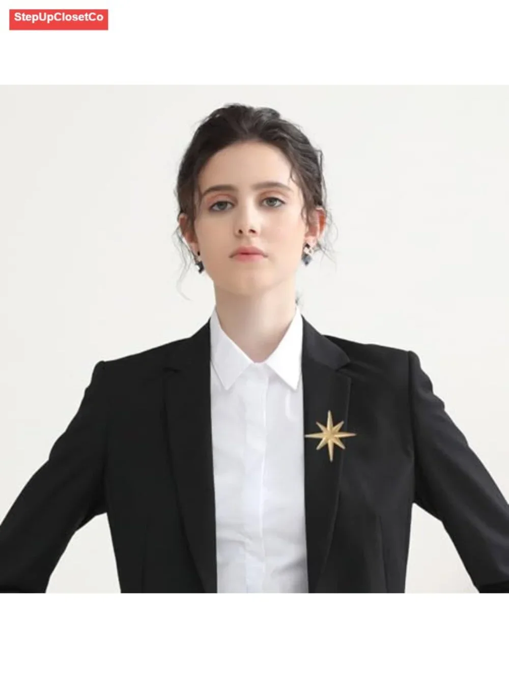 Gold Star Pin Stainless Steel Starburst Brooch for Women Hat Bag Dress